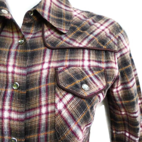 Tylho Anthropologie Shirt Western Pearl Snap Plaid Flannel P - Picture 1 of 7